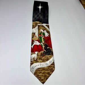 Pure Silk Tie Nativity Christmas Holiday Crèche Manger Reason For The Season
